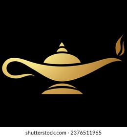 Gold Abstract Simplified Magic Lamp Icon on a Black Background