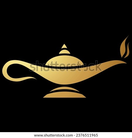Gold Abstract Simplified Magic Lamp Icon on a Black Background