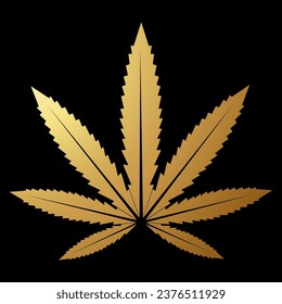 Gold Abstract Simplistic Cannabis Leaf Icon on a Black Background