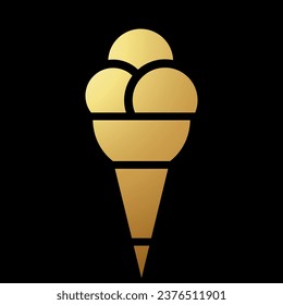 Gold Abstract Simplistic Ice Cream Icon on a Black Background