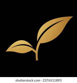 Gold Abstract Simplistic Leaves Icon on a Black Background