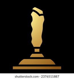 Gold Abstract Simplistic Retro Game Controller Joystick Icon on a Black Background