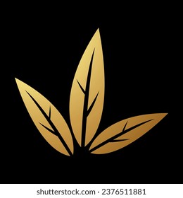 Gold Abstract Simplistic Tobacco Leaves Icon on a Black Background