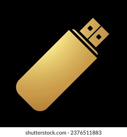 Resumen de oro Icono de unidad flash USB simplista en fondo negro