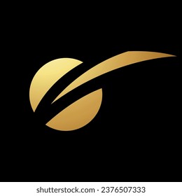 Gold Abstract Slash Split Circle Icon on a Black Background