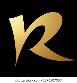 Gold Abstract Spiky Curved Letter R Icon on a Black Background