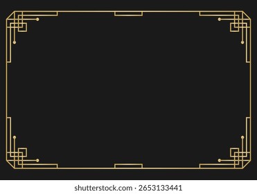 Gold abstract square frame with thin line background banner template vintage card modern art deco metal plaque photo design picture wedding boho brass framework window birthday shape.

