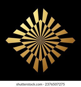 Icono de ilusión óptica con forma cuadrada de resumen de oro sobre fondo negro