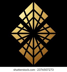 Gold Abstract Square Shaped Spider Web Icon on a Black Background