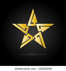 Gold Abstract star with arrows on black background. Company logo template.