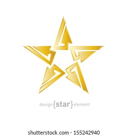 Gold Abstract star with arrows vector design element. Company logo template.