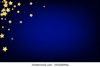 Gold Abstract Stars Vector Blue Background. Elegant Shine Pattern. Sky Design. Golden Glamour Rain Wallpaper.