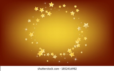 Gold Abstract Stars Vector Brown Background. Galaxy Universe Banner. Glow Border. Golden Celebration Dust Design.