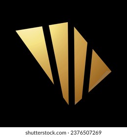 Goldener abstrakter Streifen gestaltetes quadratisches Symbol in Perspektive auf schwarzem Hintergrund