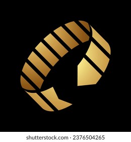 Icono de redondeo con forma de flecha rayada y abstracto dorado en fondo negro
