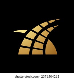 Icono de forma de gramo rayado de resumen de oro sobre fondo negro
