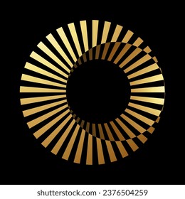 Gold Abstract Striped Icon with Overlapping Circles on a Black Background