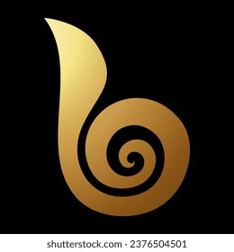 Gold Abstract Swirly Snail-like Letter B Icon on a Black Background