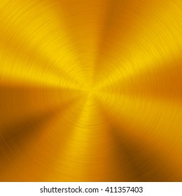 Gold abstract technology background with polished, brushed circular metal texture, chrome, silver, steel, aluminum for design concepts, web, posters, wallpapers and prints. Vector illustration.