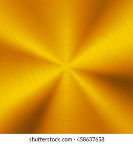 Gold abstract technology background with polished, brushed circular metal texture, chrome, silver, steel, aluminum for design concepts, web, posters, wallpapers and prints. Vector illustration.