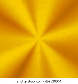 Gold abstract technology background with polished, brushed circular metal texture, chrome, silver, steel, aluminum for design concepts, web, posters, wallpapers and prints. Vector illustration.