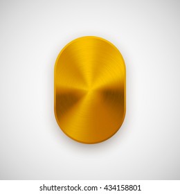 Gold abstract technology geometric badge, blank button template with metal texture, chrome, silver, steel, copper and realistic shadow for logo, design concepts, prints, web. Vector illustration.