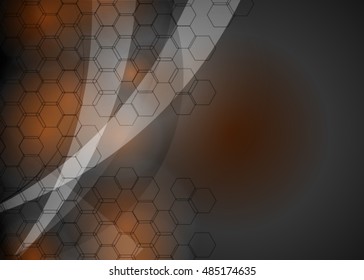 Gold abstract template for card or banner. Metal Background with waves and reflections.