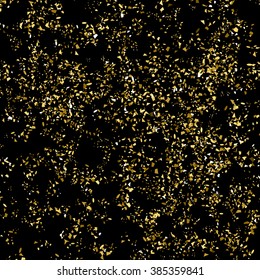 Gold abstract texture on black background. Seamless glitter background. Vector