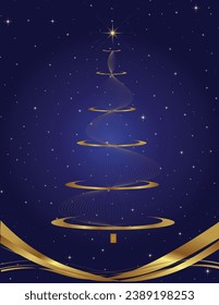 
Árbol abstracto de oro sobre azul con estrellas	