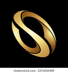 Resumen de oro Twisted Curvy Down Facing Letter S Icon on a Black Background