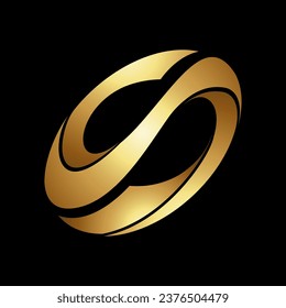 Gold Abstract Twisted Curvy Up Facing Letter S Icon on a Black Background