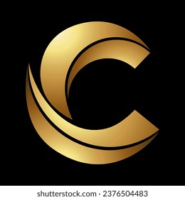 Gold Abstract Two Piece Pointy Tipped Letter C Icon on a Black Background