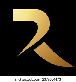 Gold Abstract Uppercase Knife Shaped Letter R Icon on a Black Background