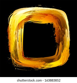 Gold. Abstract vector design element. Square frame painted with brush strokes. 