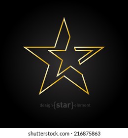 The Gold Abstract vector star made of thin lines on black background. Corporate logo template