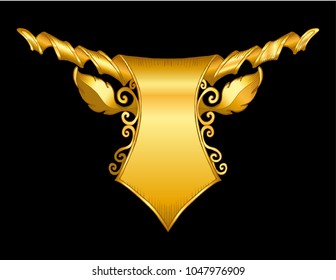 gold abstract vintage head cow  on black