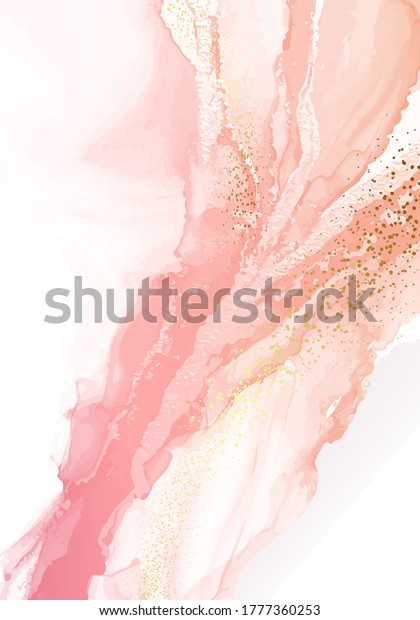 Gold abstract watercolor\
brush liquid isolated on white, fashion pink alcohol ink color\
palette, grungy smear red violet, red purple gold blush palette.\
Pale pink ink
