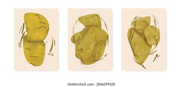 Gold abstract watercolor shape for wall art