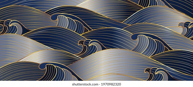 Gold abstract wave line arts background vector. Luxury wall paper design for prints, wall arts and home decoration, cover and packaging design.