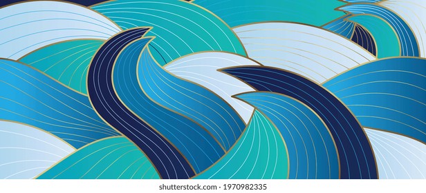 Gold abstract wave line arts background vector. Luxury wall paper design for prints, wall arts and home decoration, cover and packaging design.