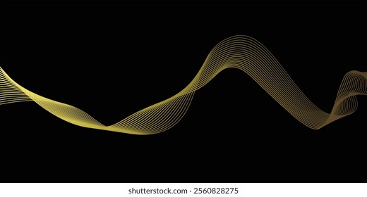 Gold abstract waves background. Golden curve lines vector illustration isolated on black. Luxury glitter shiny swirl pattern. Elegant modern fashion design element