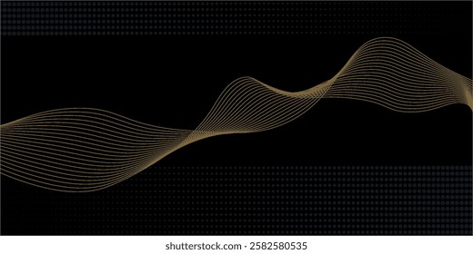 Gold abstract waves background. Golden curve lines vector illustration isolated on black. Luxury glitter shiny swirl pattern. Elegant modern fashion design element.