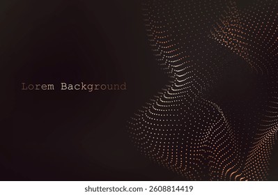 Gold abstract waves background. Golden curve lines vector illustration isolated on brown Luxury glitter shiny swirl. Connecting dots and lines. Big data visualization and Business .Vector illustration