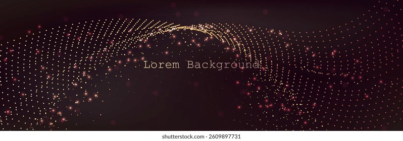 Gold abstract waves background. Golden curve lines vector illustration isolated on brown Luxury glitter shiny swirl. Connecting dots and lines. Big data visualization and Business .Vector illustration