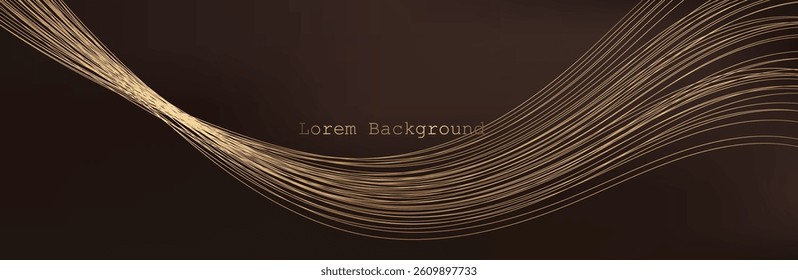 Gold abstract waves background. Golden curve lines vector illustration isolated on brown Luxury glitter shiny swirl. Connecting dots and lines. Big data visualization and Business .Vector illustration