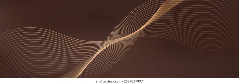 Gold abstract waves background. Golden curve lines vector illustration isolated on brown Luxury glitter shiny swirl. Connecting dots and lines. Big data visualization and Business .Vector illustration