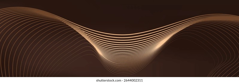 Gold abstract waves background. Golden curve lines vector illustration isolated on brown Luxury glitter shiny swirl. Connecting dots and lines. Big data visualization and Business .Vector illustration