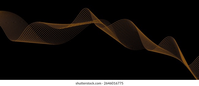 Gold abstract waves background. Golden curve lines vector illustration isolated on black. Luxury glitter shiny swirl pattern. Elegant modern fashion design element.