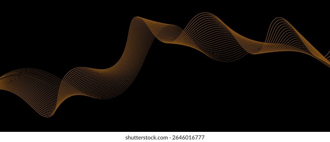 Gold abstract waves background. Golden curve lines vector illustration isolated on black. Luxury glitter shiny swirl pattern. Elegant modern fashion design element.