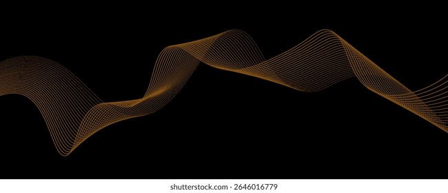 Gold abstract waves background. Golden curve lines vector illustration isolated on black. Luxury glitter shiny swirl pattern. Elegant modern fashion design element.